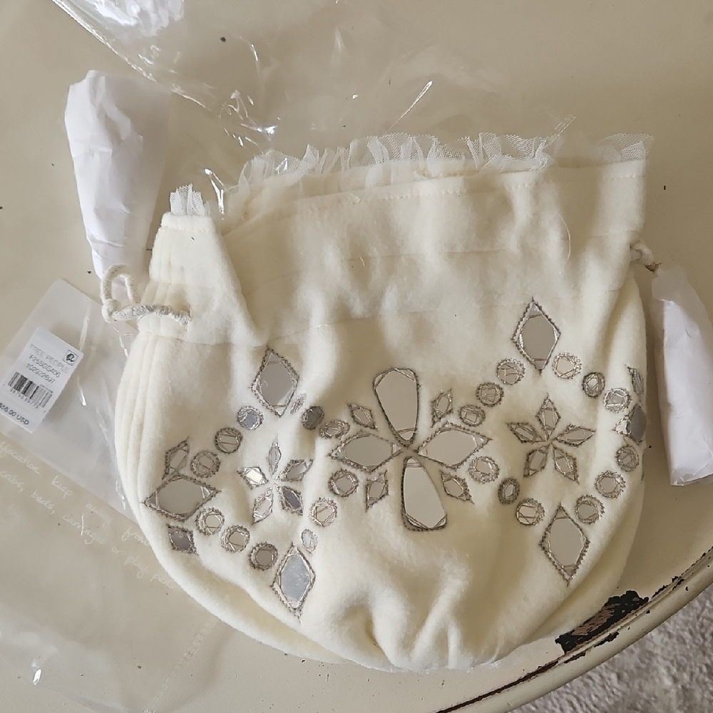 Free People Cream Beaded Drawstring Pouch